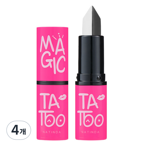 나틴다 매직 타투 블랙 앤 화이트 립스틱, 핑크, 3.5g, 4개