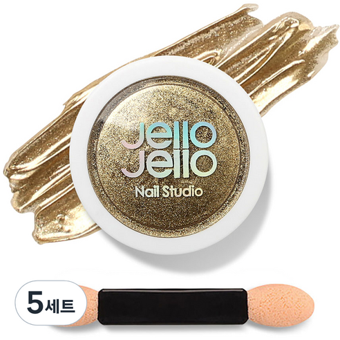 젤로젤로 젤네일 아트 엣지빔 미러 파우더 글리터 + 브러쉬 세트, 5세트, JP02 리얼골드(글리터)