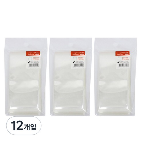 포포팬시 접착 무지 OPP 포장팩 1호 200p, 투명, 12개입