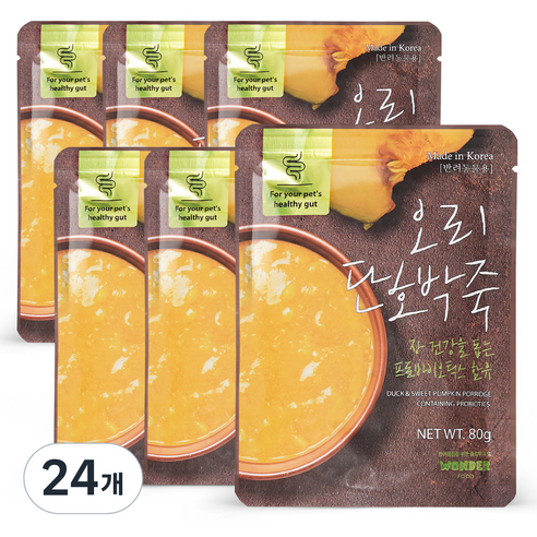 원더푸드 강아지 건강죽, 오리 단호박죽, 80g, 24개