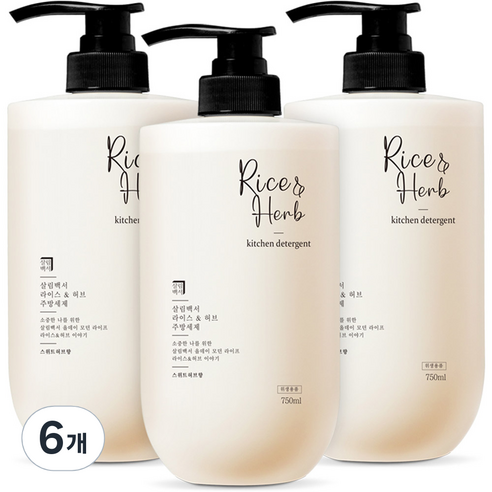 살림백서 라이스 앤 허브 주방세제 스위트허브향, 6개, 750ml