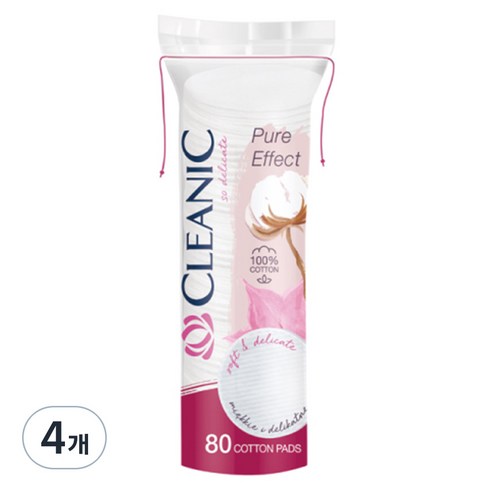 클레아닉 퓨어 이펙트 소프트 터치 화장솜, 80개입, 4개