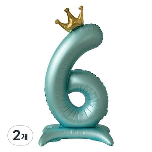 세컨드베스트 크라운 스탠딩 숫자 파티풍선 100cm, 블루 숫자 6, 2개