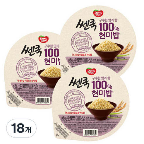 동원 쎈쿡 100% 현미 즉석밥, 195g, 18개