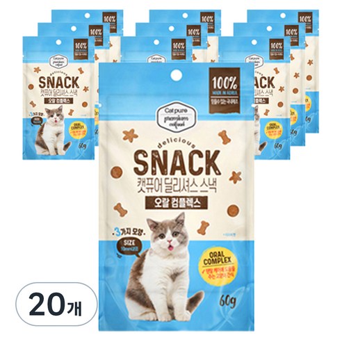 캣퓨어 고양이 딜리셔스 스낵, 혼합맛(닭고기/참치), 60g, 20개