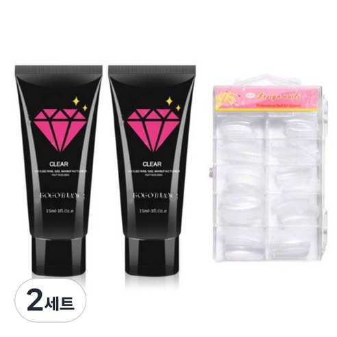 고고블랑 네일연장 폴리젤 30ml 세트, 폴리젤 화이트 2p + 연장팁 일반형 100p + 구성품 3종, 2세트