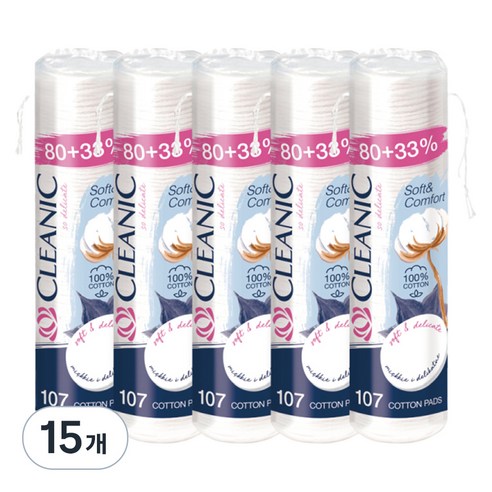 클레아닉 Pro Silk 소프트 앤 컴포트 화장솜, 107매입, 15개