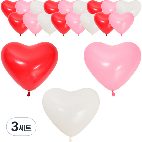 셈퍼텍스 하트 풍선 30cm 20종 세트, 레드, 핑크, 화이트, 3세트