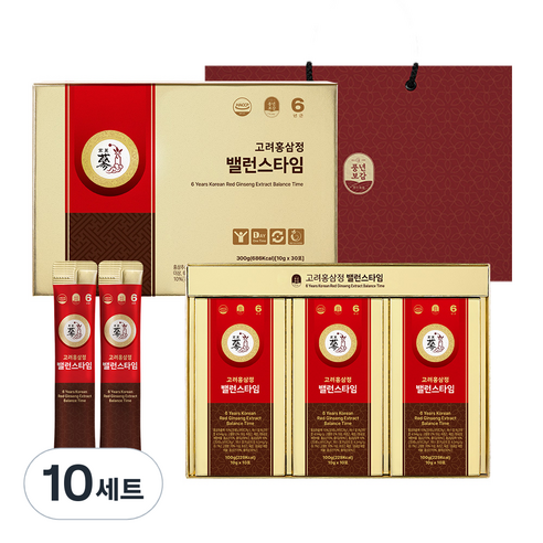 풍년보감 6년근 고려홍삼정 밸런스타임 홍삼스틱 선물세트 + 쇼핑백, 300g, 10세트