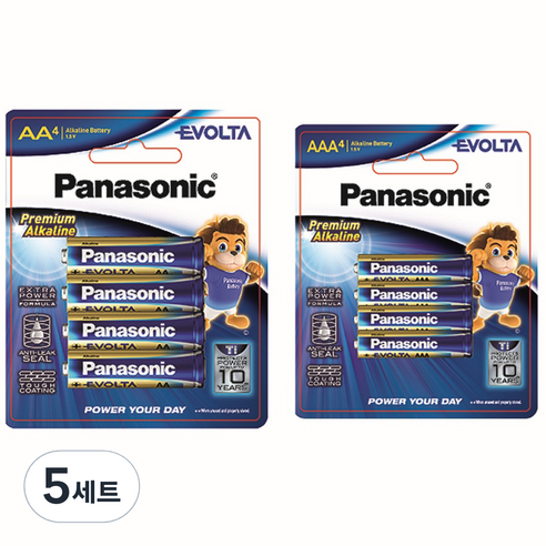 파나소닉 프리미엄 알카라인 건전지 에볼타 AA 4p + AAA 4p 세트, 5세트