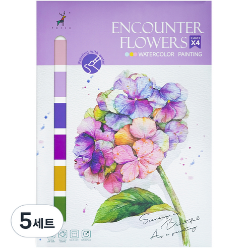 YUELU 어른 시니어 색칠공부 도안 수채화 그리기 세트 3W046 수채화꽃, 295 x 215 mm, 4매, 5세트