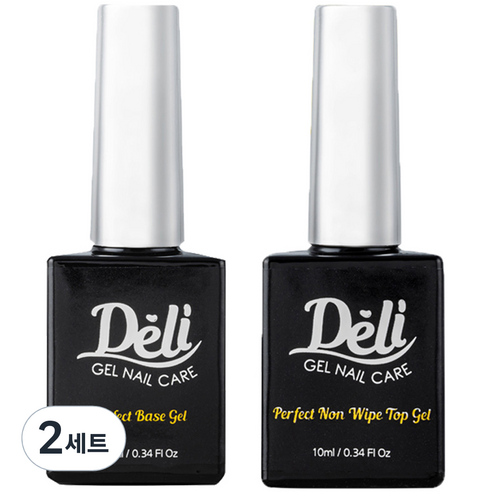 델리뷰티 퍼펙트 베이스젤 10ml + 논와이프 탑 젤 10ml 세트, 혼합 색상, 2개