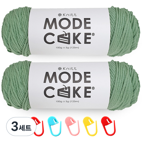 니뜨 모드케이크 뜨개실 100g 2p + 단수링 5p 세트, 15민트 + 랜덤 발송, 3세트