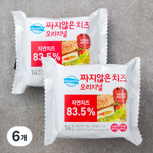 덴마크 짜지않은 치즈 오리지널 14매입, 252g, 6개