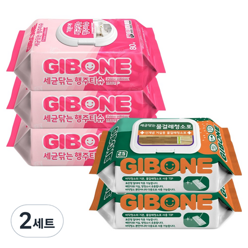 기본에 세균닦는 행주티슈 프라임에디션 80매 x 3p + 물걸레 청소포 25매 x 2p 세트, 2세트