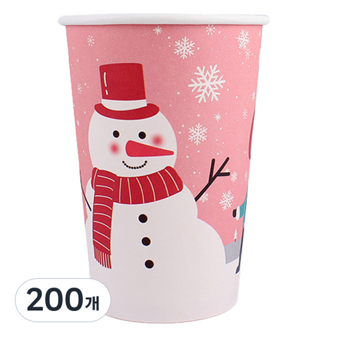 더팩컴퍼니 크리스마스 테이크 아웃 종이컵 380ml 눈사람, 200개