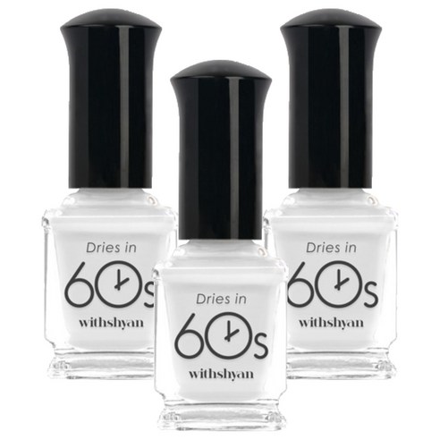 위드샨 유광타입 60초 네일라커 매니큐어, 화이트, 9ml, 3개