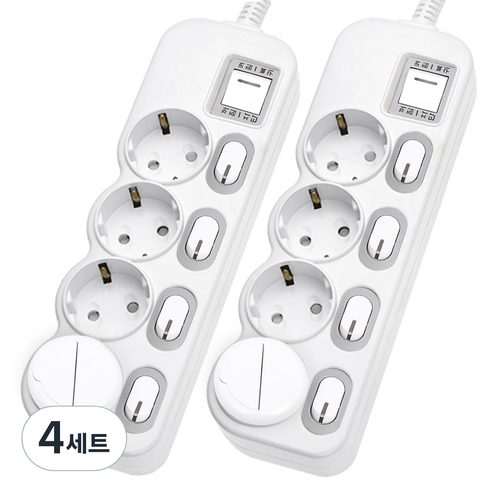 에코파워탭 국산 LED 개별 멀티탭 4구 EPM-L304SS 안전커버, 2.5m, 4세트