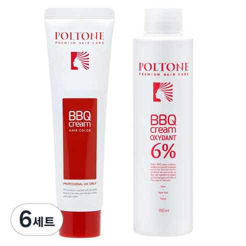 폴톤 BBQ 크림 150ml + 옥시던트 6% 산화제 150ml 세트, 7GY 새치를 위한 노랑빛 밝은 황갈색, 6세트