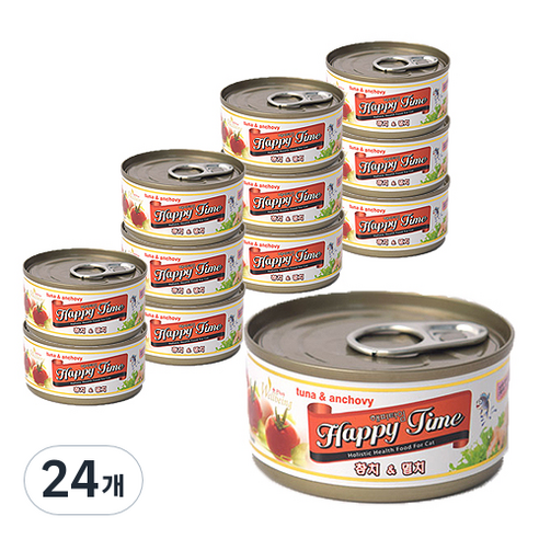 해피타임 고양이캔 참치 80g, 참치 + 멸치 혼합맛, 24개