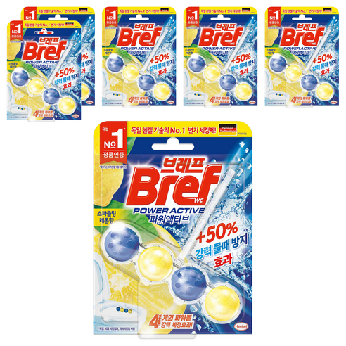 브레프 파워액티브 변기세정제 스파클링 레몬향, 50g, 6개
