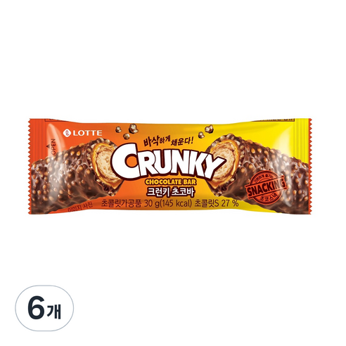 롯데웰푸드 크런키 초코바, 30g, 6개