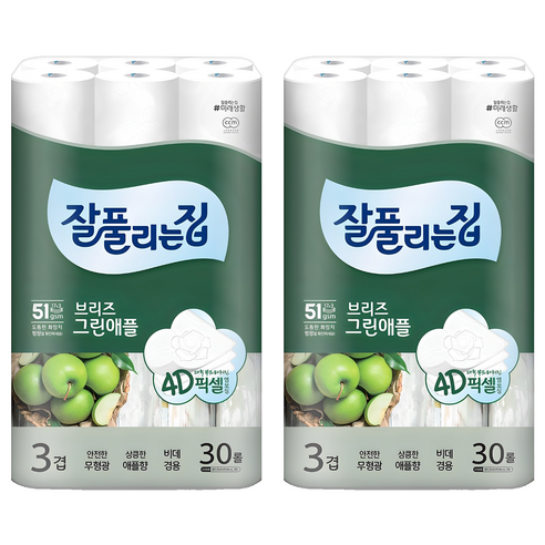 잘풀리는집 브리즈 그린애플 3겹 고급롤화장지, 25m, 30개입, 2개