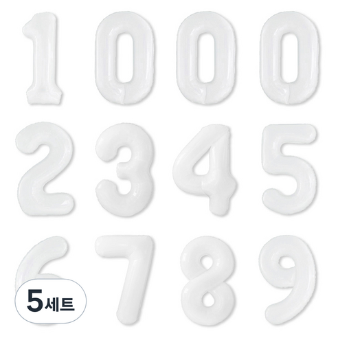 파티아일랜드 숫자 호일 풍선 12p 세트 40cm, 화이트, 5세트