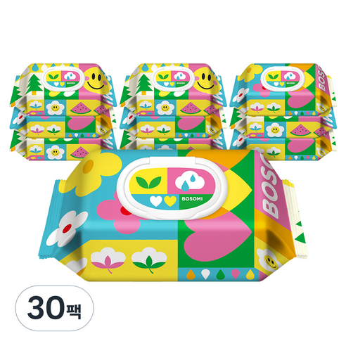 보솜이 펀앤플레이 라이트 물티슈 캡형 55평량, 55g, 60매, 30개