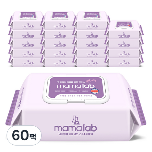 마마랩 올데이 대용량 아기물티슈 캡형, 43g, 120매, 60세트