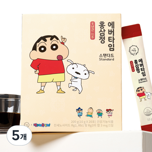 려원담 짱구는못말려 온가족용 6년근 홍삼정 에버타임 스탠다드 20p, 200g, 5개