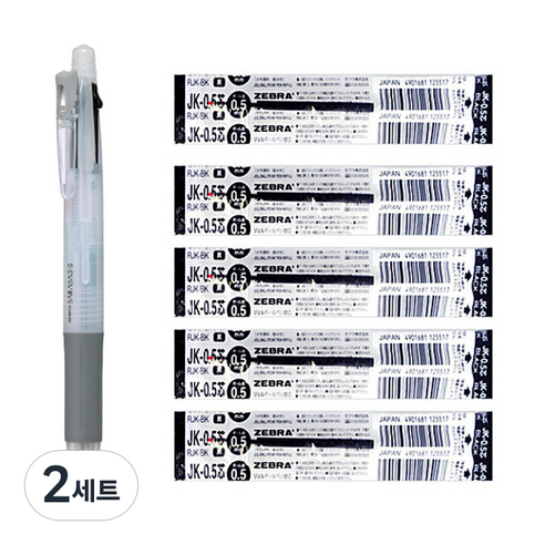 제브라 사라사 멀티펜 3+S + 리필심 블랙 JK-0.5 5p, 화이트, 2세트