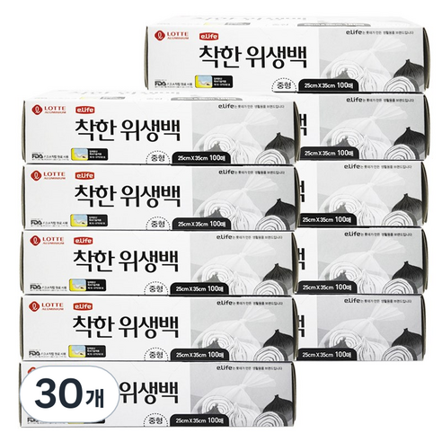 롯데이라이프 착한 위생백, 중(M), 100매, 30개