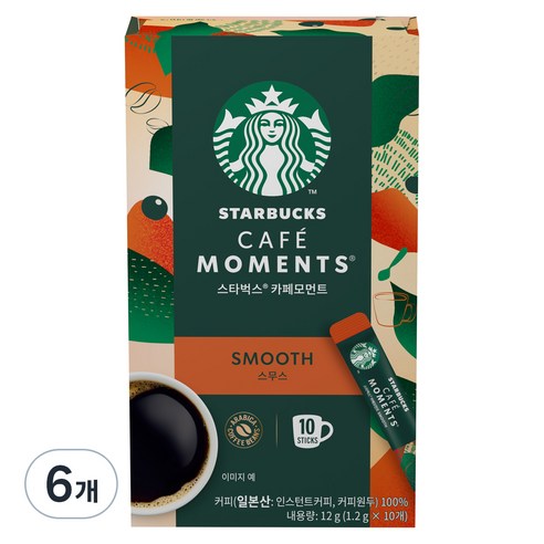 스타벅스 카페모먼트 스무스 원두커피믹스, 1.2g, 10개입, 6개