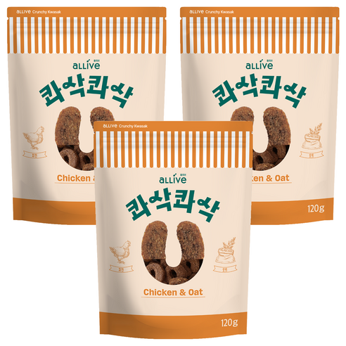 올리브 강아지 콰삭콰삭 트릿, 120g, 3개, 혼합맛(치킨/오트)