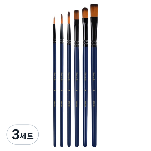 델리 파이놀로 수채화붓 6종 세트, 3세트, 4호(둥근붓, 평붓), 6호(둥근붓, 둥근 평붓), 8호(둥근붓, 평붓)