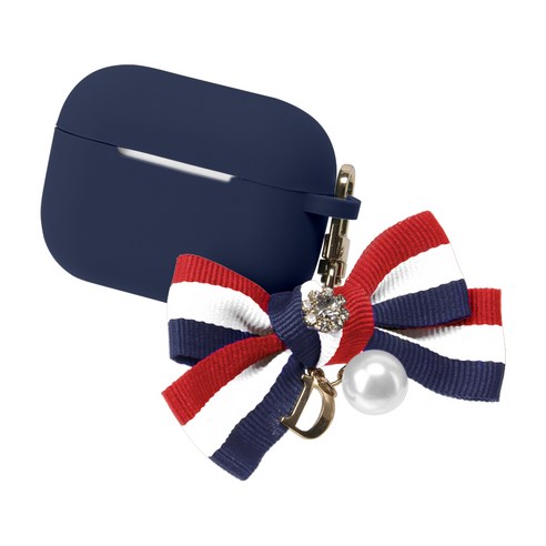 누아트 에어팟프로 스무디 실리콘 리본 이어폰 케이스, 네이비 + 화이트