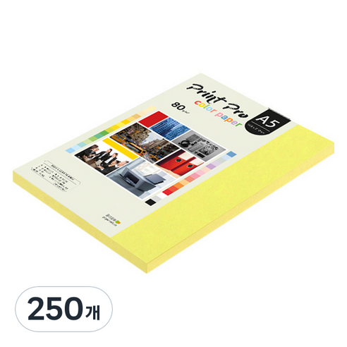 종이문화 프린트프로 칼라복사지 80g No 07 후레쉬옐로우, A5, 250개