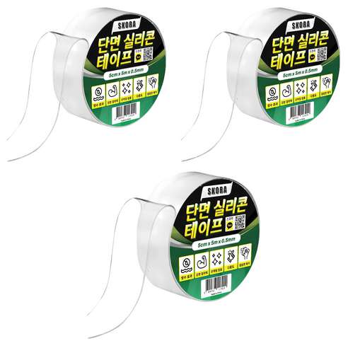 스코라 단면 실리콘 테이프 5cm x 5m x 0.5mm, 3개