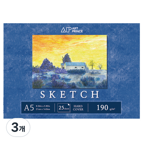 두성종이 아트프린스 스케치북 무선 190g S08, A5, 25매, 3개
