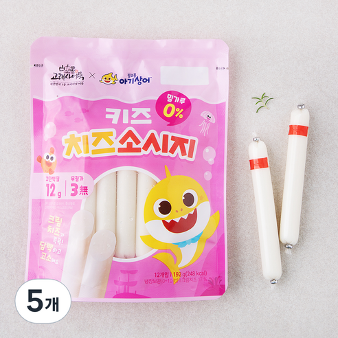고래사어묵 핑크퐁아기상어 키즈 치즈 소시지 12개입, 192g, 5개