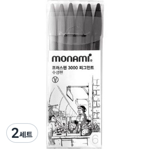 모나미 프러스펜 피그먼트 사인펜 세트, 6종, 2개