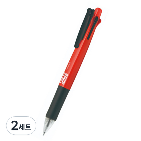 제브라 클립온 멀티 네온 4색 볼펜 0.7mm + 0.5mm 샤프 세트, 레드, 2세트