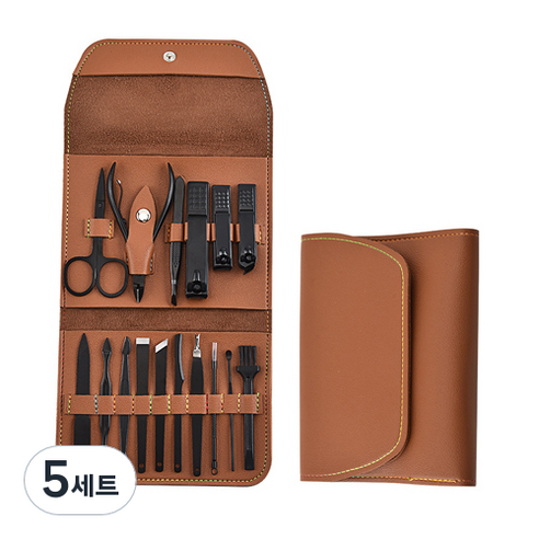 나르웰 데일리 네일 아트 손톱깎이 16종 세트, 5세트, 브라운