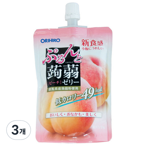 오리히로 탱글탱글 곤약 젤리 복숭아맛 1개입, 130g, 3개