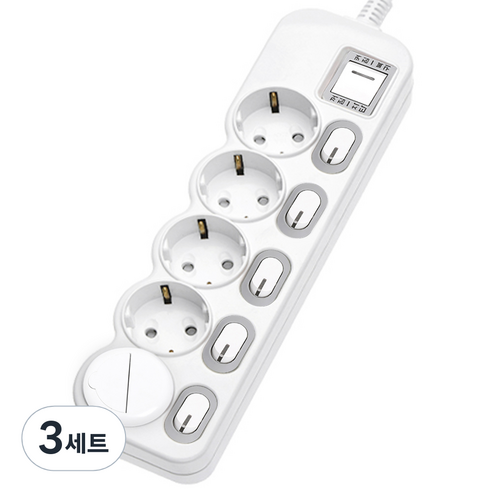 에코파워탭 LED 개별 과부하차단 멀티탭 전선형 5구 EPM-L305SS + 안전커버 랜덤발송, 1.5m, 혼합색상, 3개