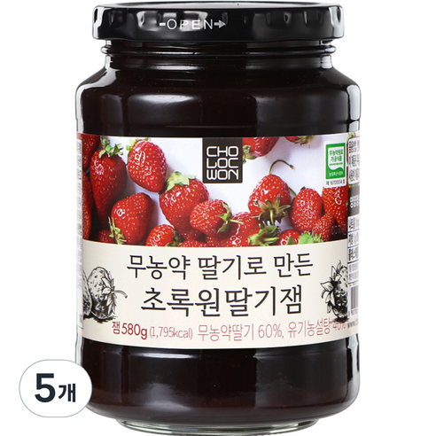 초록원 무농약딸기로 만든 딸기잼, 5개, 580g