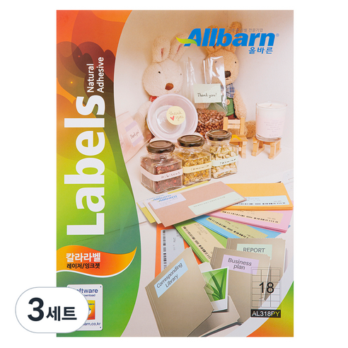 올바른 칼라라벨 연노랑 레이저 잉크젯공용 3X6 AL318PY, 18칸, 300개