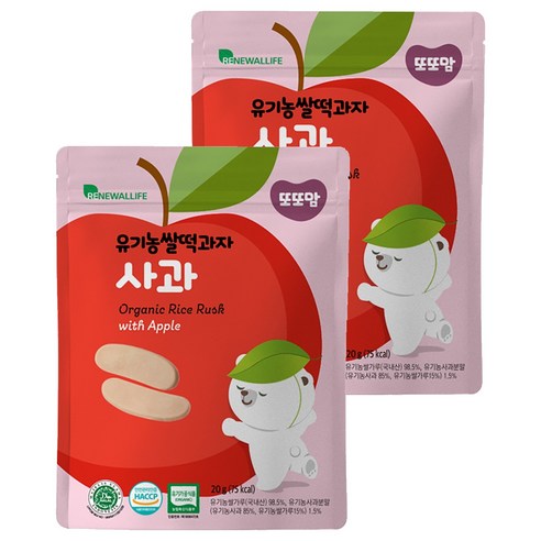 또또맘 유기농 쌀떡과자 20g, 사과, 2개