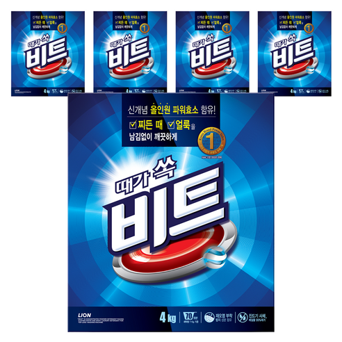 비트 딥클린 세탁 분말세제 본품, 4kg, 5개